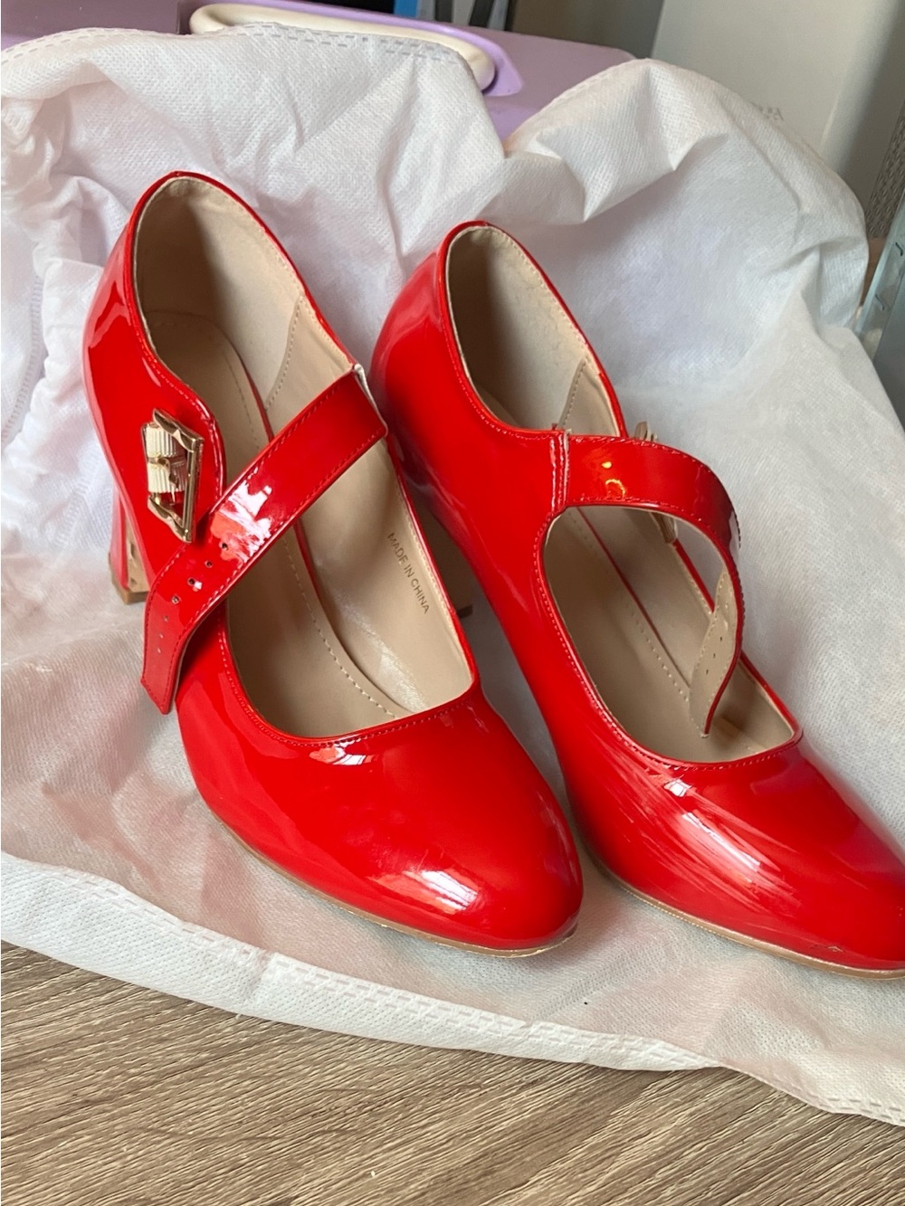 Red patent leather Mary Jane pumps size 9